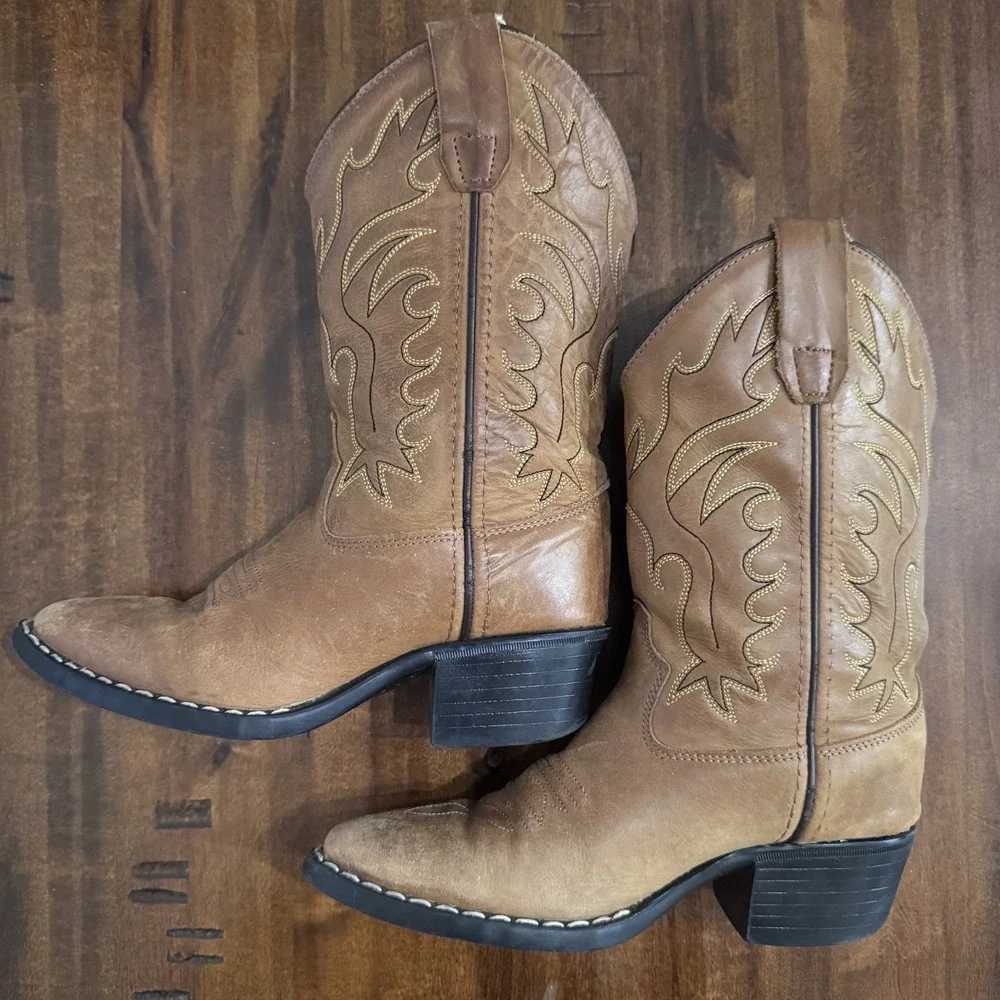 Old West Kids Unisex Cowboy Boots Brown Western Pointed Toe 8129 Size 13.5